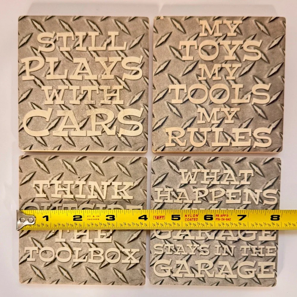 4pc Garage Theme Diamond Plate Coasters Still Plays With Cars Man Cave Decor